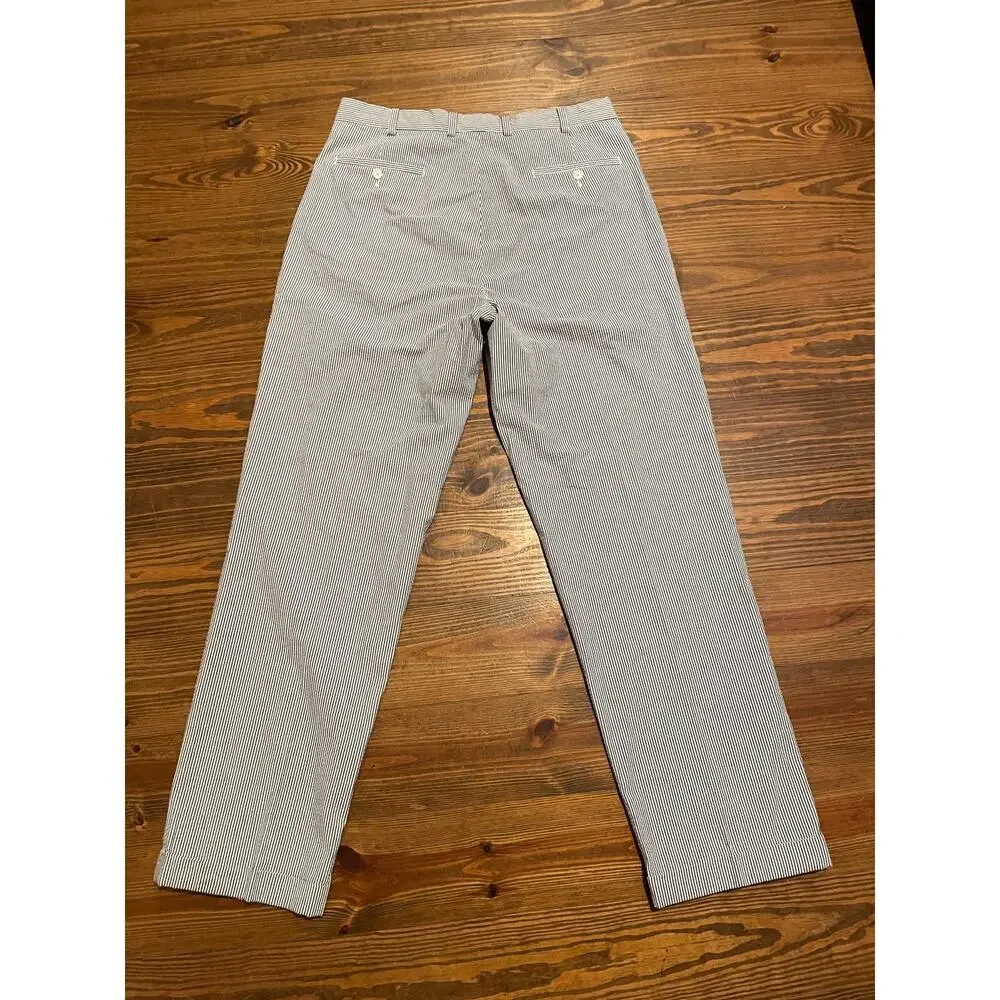 Brooks Brothers Elliot Seersucker Pleated Men's 36x34 Blue White Cuffed Pants